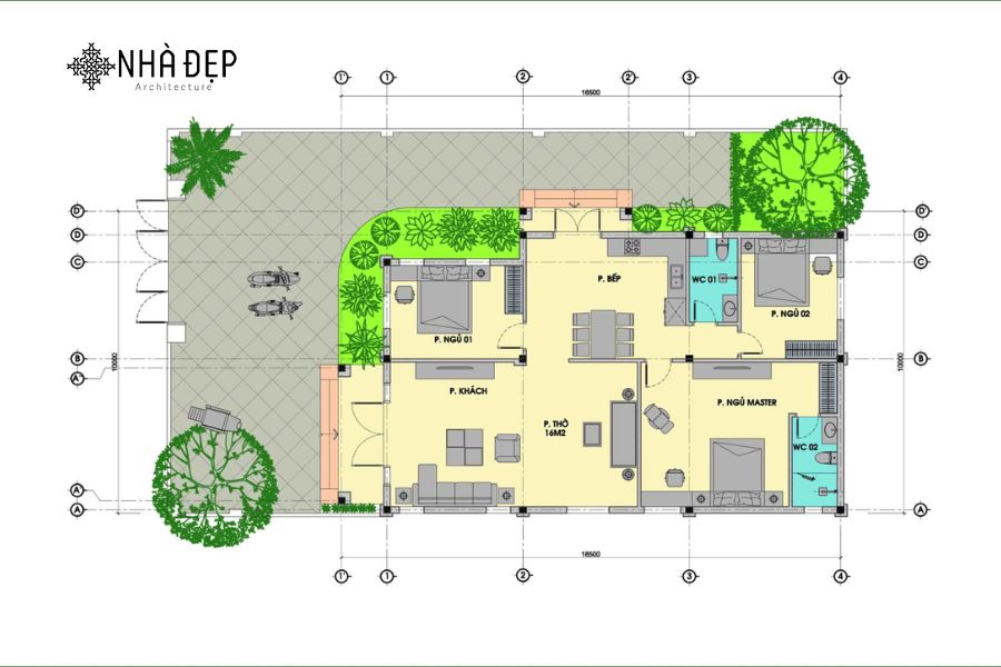 Bản thiết kế nhà 2 tầng với diện tích đất rộng 200m2